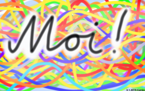 Värikäs kuva, jossa lukee "Moi!"
