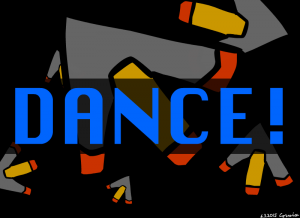 Tanssipelin nuolia ja etualalla sininen teksti DANCE!